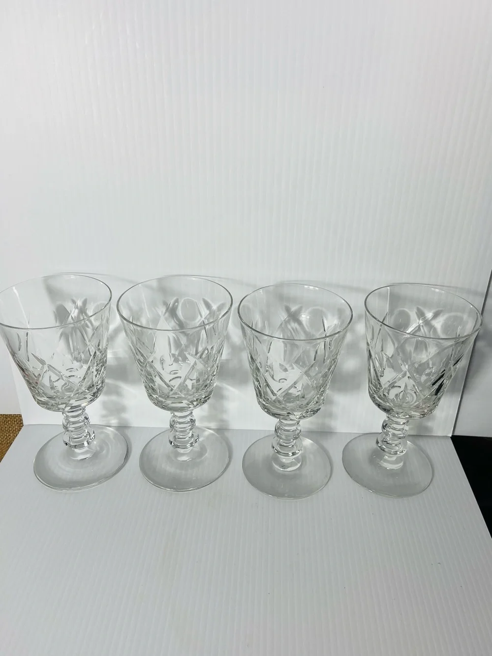 Set of Four Rock Sharpe Olive and Cross Footed Water / Wine Goblets